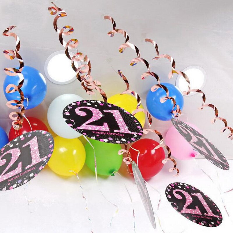 6pcs/set PVC Spiral Happy Birthday Swirl 18 21 30 40 50 60 70 Years Old Hanging Birthday Party Decorations Colored Ribbon