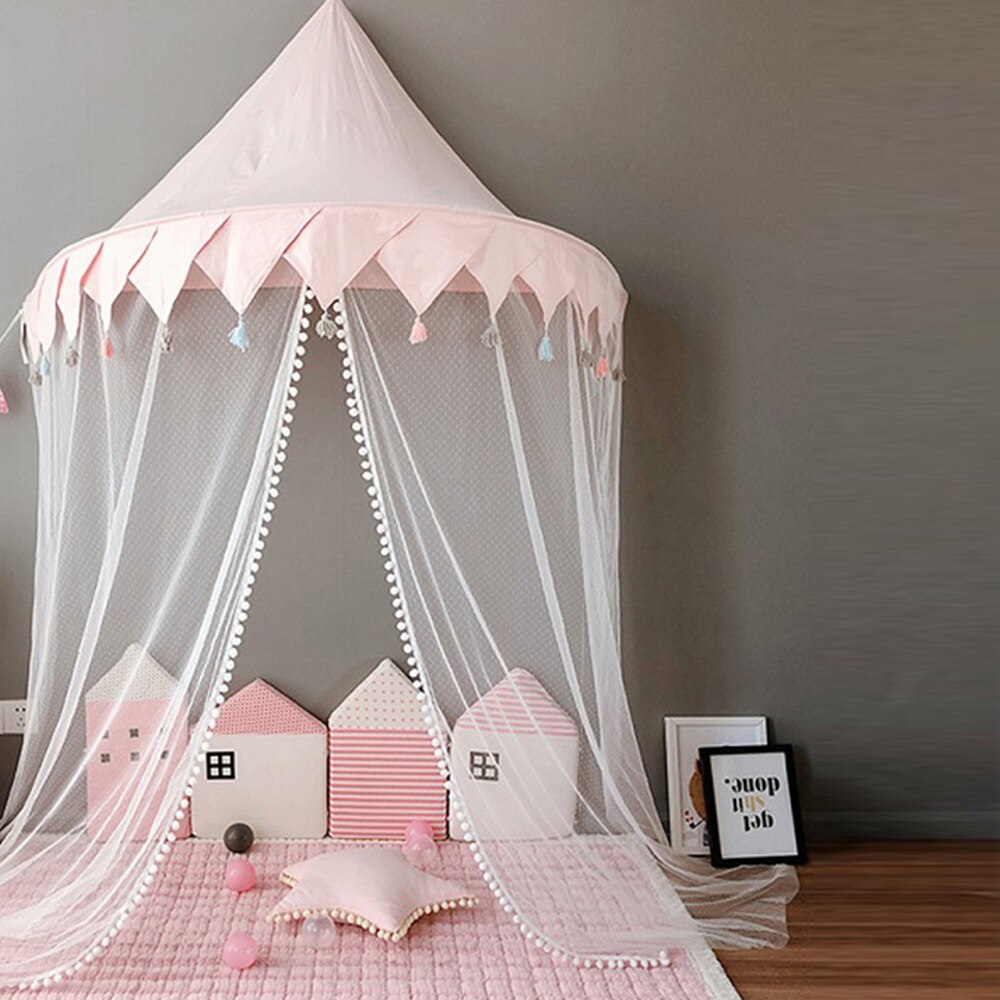 Bambini Tenda Casa Del Bambino Letto A Baldacchino Tende Principessa Playhouse Del Bambino Della Ragazza Culla Baldacchino Netto Letto Cupola Baldacchino Tenda Dei Bambini Decor Bambini tenda del gioco: pink tent white net / 110x50cm