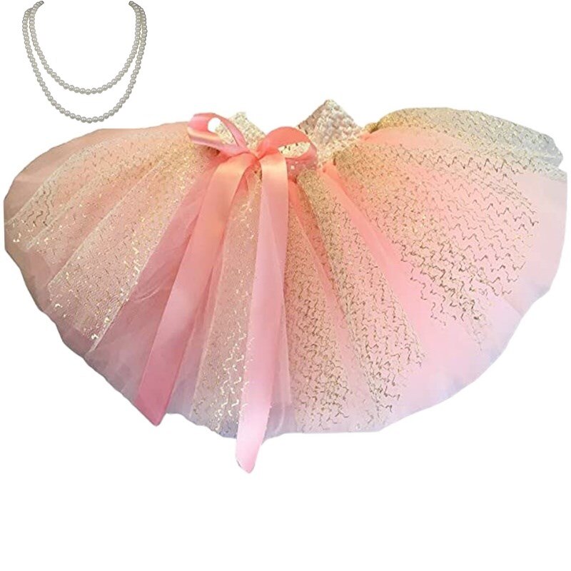 Baby Goud Roze Tutu Rok En Gouden Kroon Hoofdband Set Voor Eerste Verjaardag Outfit: tutu n necklace / 0-6M