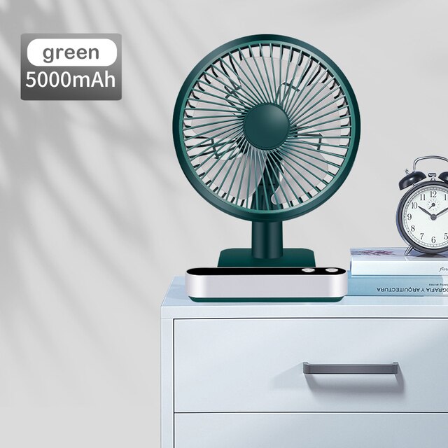 Hoofd Schudden Desktop Fan Digital Display Usb Kleine Ventilator Oplaadbare Lange Levensduur Batterij Luchtkoeler Fan Stille Cyclus Elektrische Ventilator: green