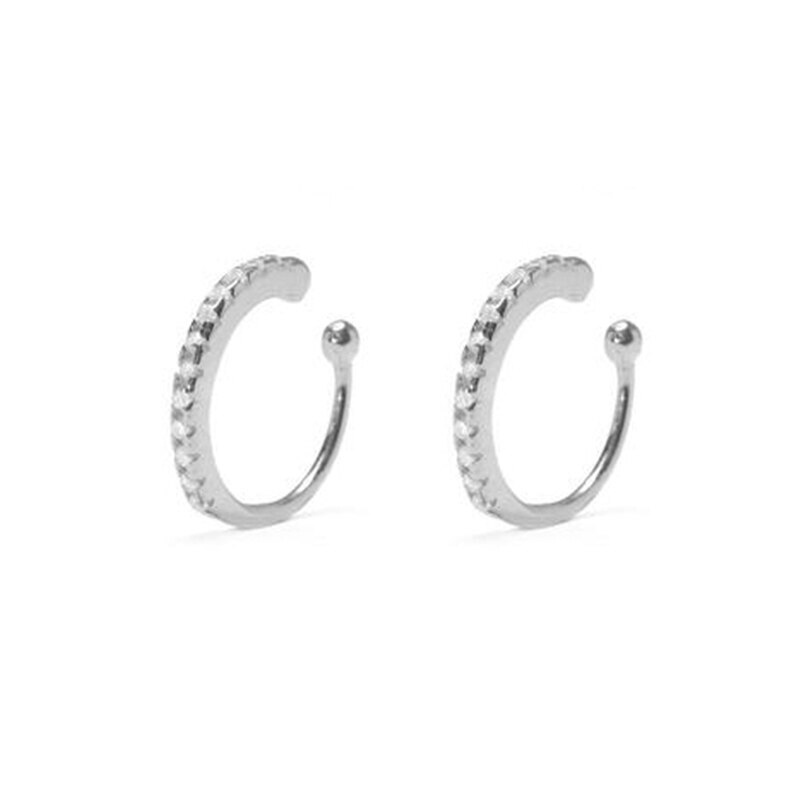 ROXI 100% 925 Sterling Silver Earring Korean Female Shining CZ Ear Cuff Clip on Earrings for Women Girl Without Piercing Earings: Silver