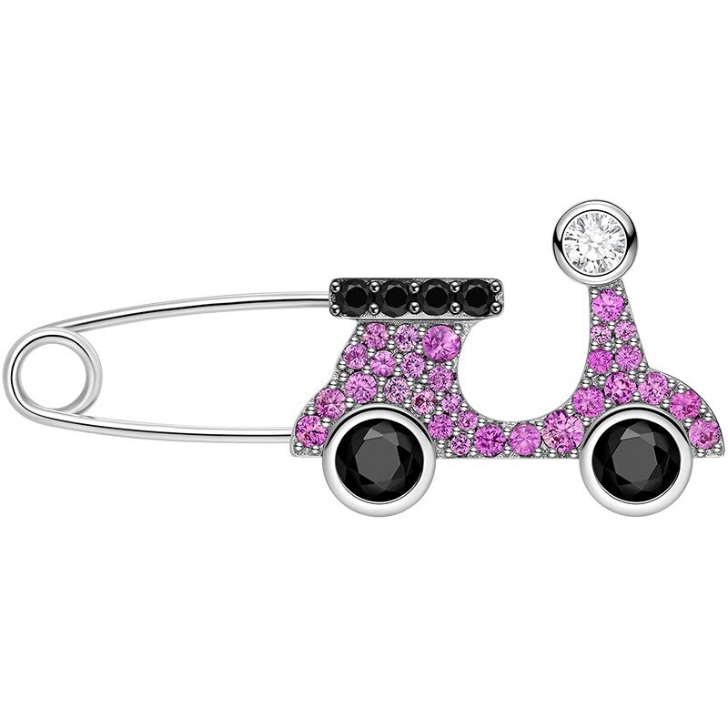 Cute 925 Sterling Silver Bus Car Brooch With Blue AAA Zircon Sweetie Van Food Travel Brooch Pin Women Girl Party Pin Jewelry: Motorcycle