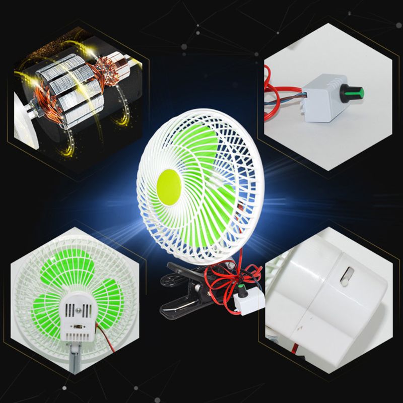 12V Oscillating Stepless Speed Air Cooling Electric Fan Swing Clip Fan for Car Vehicle Outdoor Home Camping Hiking