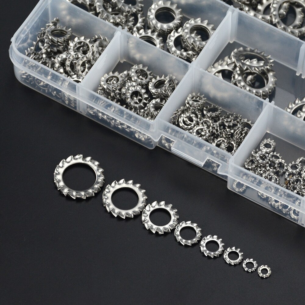 300pcs/lot 304 Stainless Steel Serrated Lock Washer External Toothed Washers Set Serrated Washer