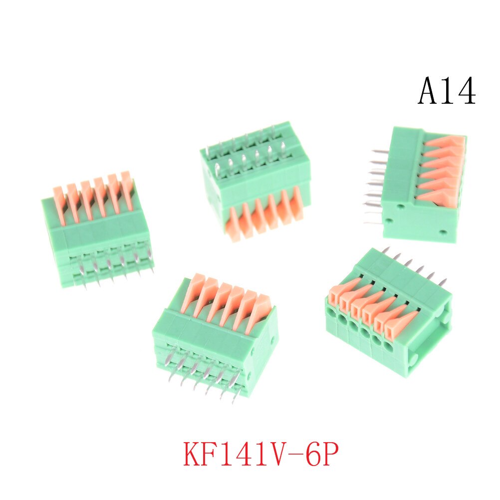 5 stk huxuan  kf141r kf141v 2.54mm delte pcb lige fodstik 2/3/4/5/6/7/8/9/10p fjederskræløs kobberklemme: 14