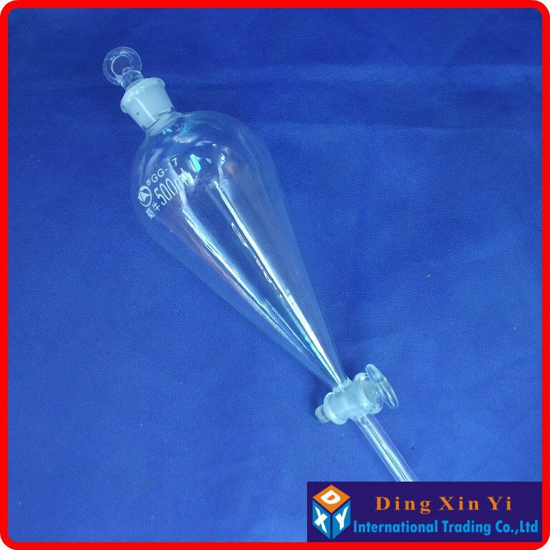 500ml pear shape separatory funnel,glass pear-shaped funnel,Separatory Funnel squib pear shape with ground-in glass stopper