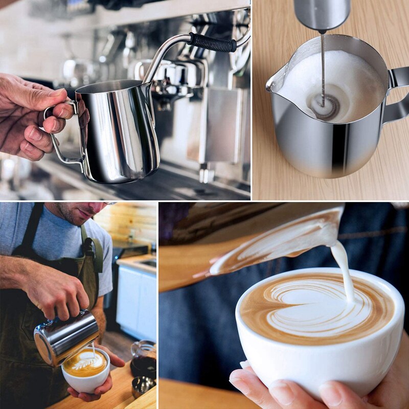Jarro de espuma de leite 350ml (12oz) jarras de vapor de aço inoxidável leite café cappuccino latte arte barista jarras de vapor leite: Default Title