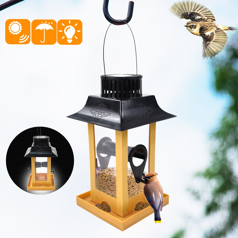 Parrot Crow Feeder Yard Decor Parrot Feeder Solar LED Light Hanging Bird Feeder Outdoor Balcony Bird Feeding Station