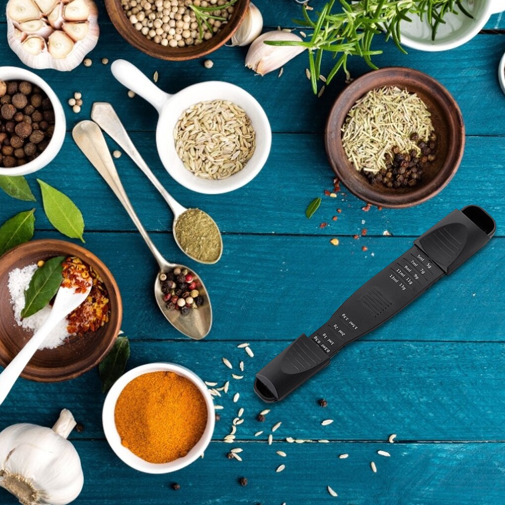 Kitchen Spoon Multi-Scale Adjustable Measuring Plastic Spoons Double-End Anti-Slip For Teaspoon Coffee Sugar Baking Cooking Tool