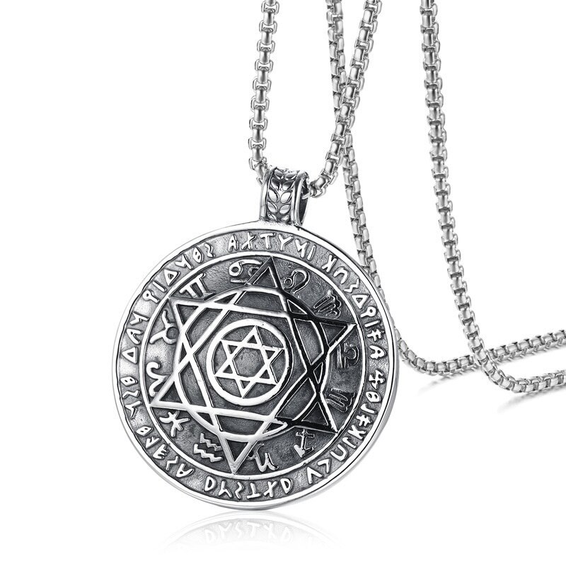 Clásico Misteriosa estrella de seis puntas Salomón dije en forma de talismán collar de los hombres de de Metal hermético de la joyería