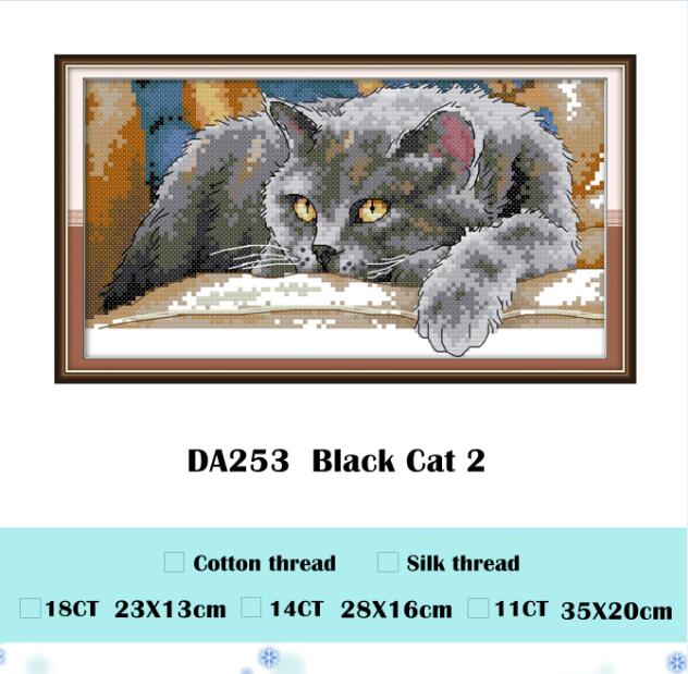 Svart katt serie korsstygn kit aida 14ct 11ct count print canvas sömmar broderi diy handgjorda handarbete: A / 11ct tryckduk