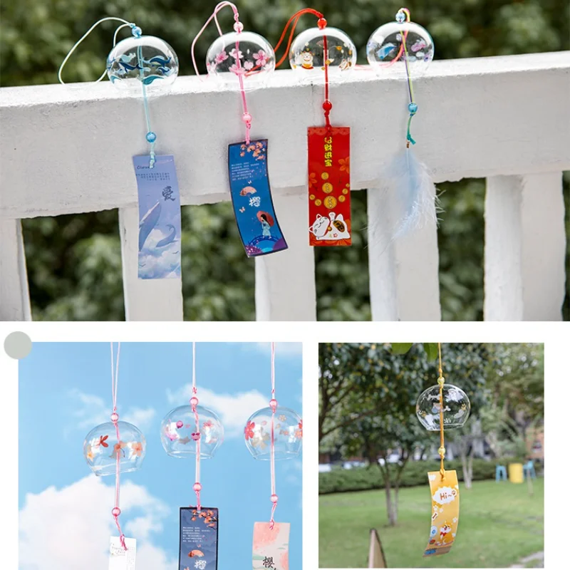 1PC Japanese Wind Bell Japan Wind Chimes Handmade Glass Furin Home Decors Spa Kitchen Office Decor Sakura Cherry Blossom Pattern