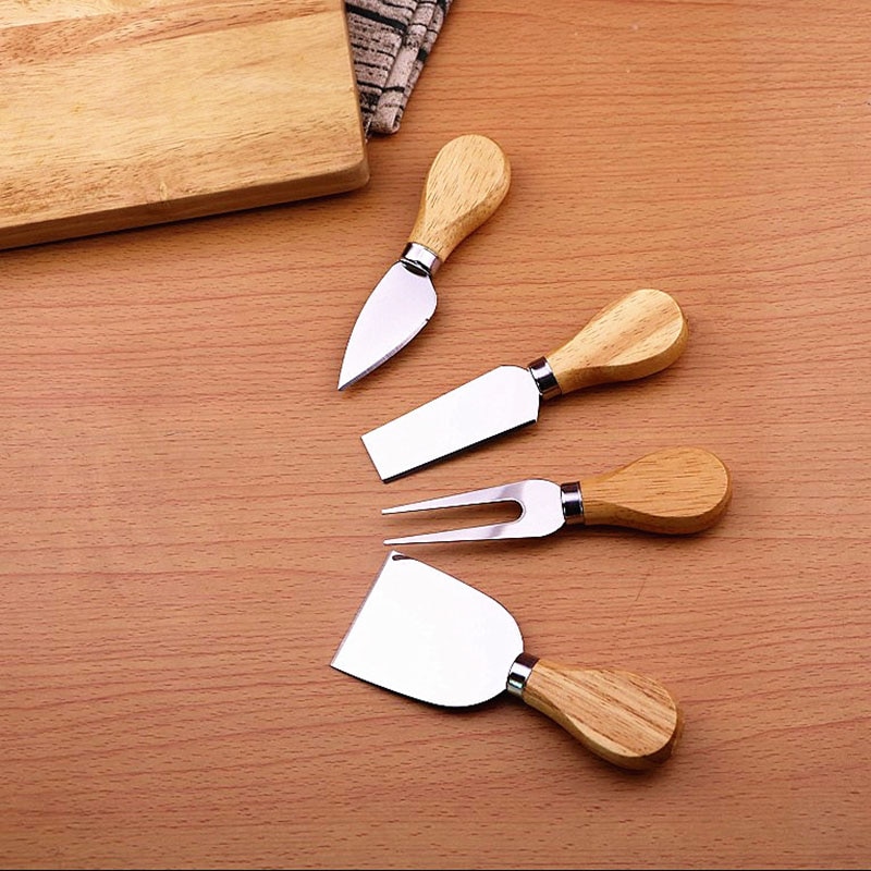 4 st/set trähandtagsset bardset ek bambu ostskärare kniv skärningssats kök ostskärare användbara matlagningsverktyg