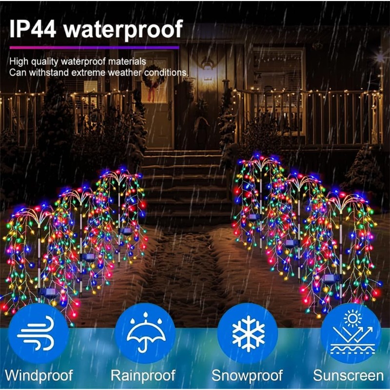 120/160/200 led soldrevne hagelys piletre fyrverkeri lys utendørs vanntett levende svaiende lys for terrasse