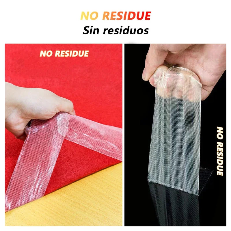 Cinta adhesiva de doble cara de fijación súper fina, malla translúcida resistente, impermeable, sin rastro, potente cinta para alfombras de rejilla