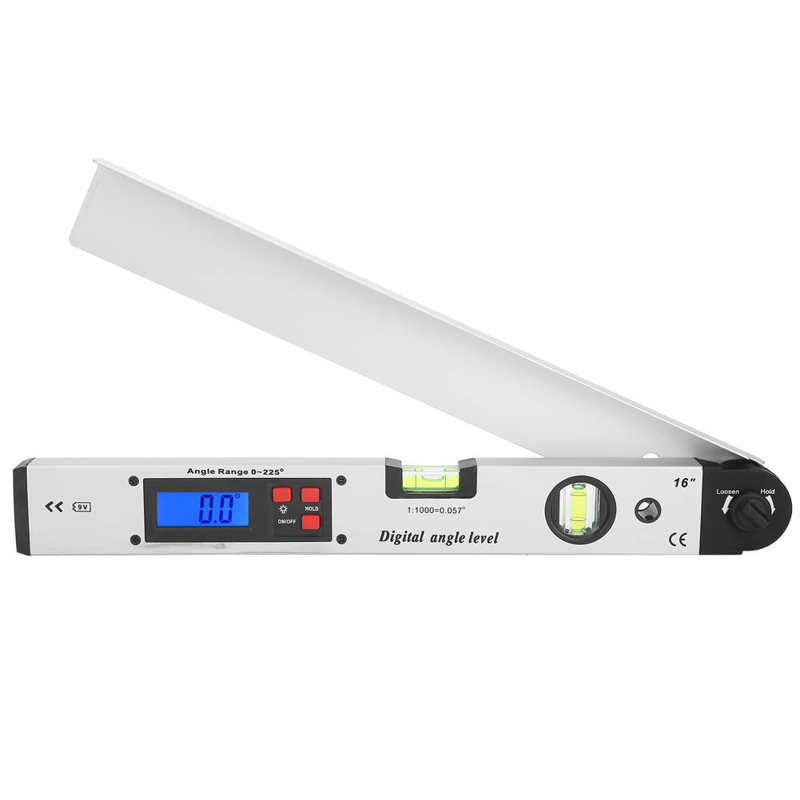 Angle Level Backlight LED Display Digital Goniometer with Horizontal Vertical Bubble Silver Data Hold Function 0-225 Degree