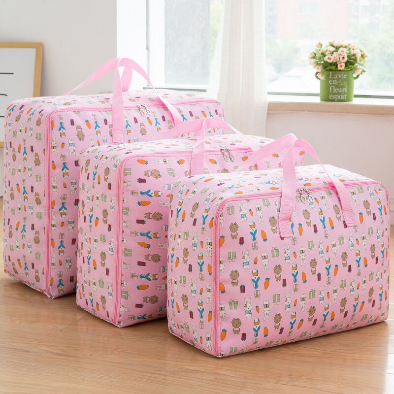 Sac de rangement en tissu Oxford | Ensemble de 3 pièces/ensemble, sac à bagages mobile, organisateur de placard étanche, boîtes de rangement M + L + XL, conteneur de vêtements: pink rabbit 3pcs