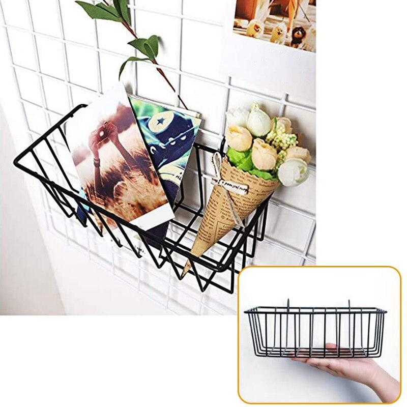 2 Pack Wall Grid Panel Hanging Wire Basket,Grid Wall Storage Basket,Wall Mount Baskets Display Shelves for Kitchen,Home