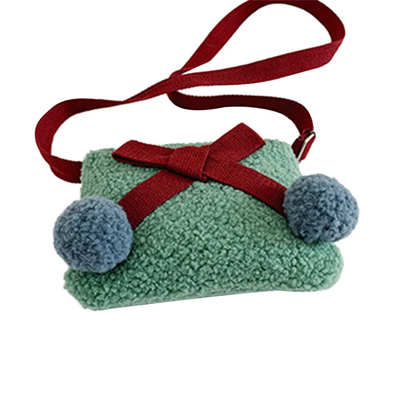 Piger børn baby sød sløjfe plys møntpunge lynlås skuldertasker mini kæde crossbody slynge messenger pose