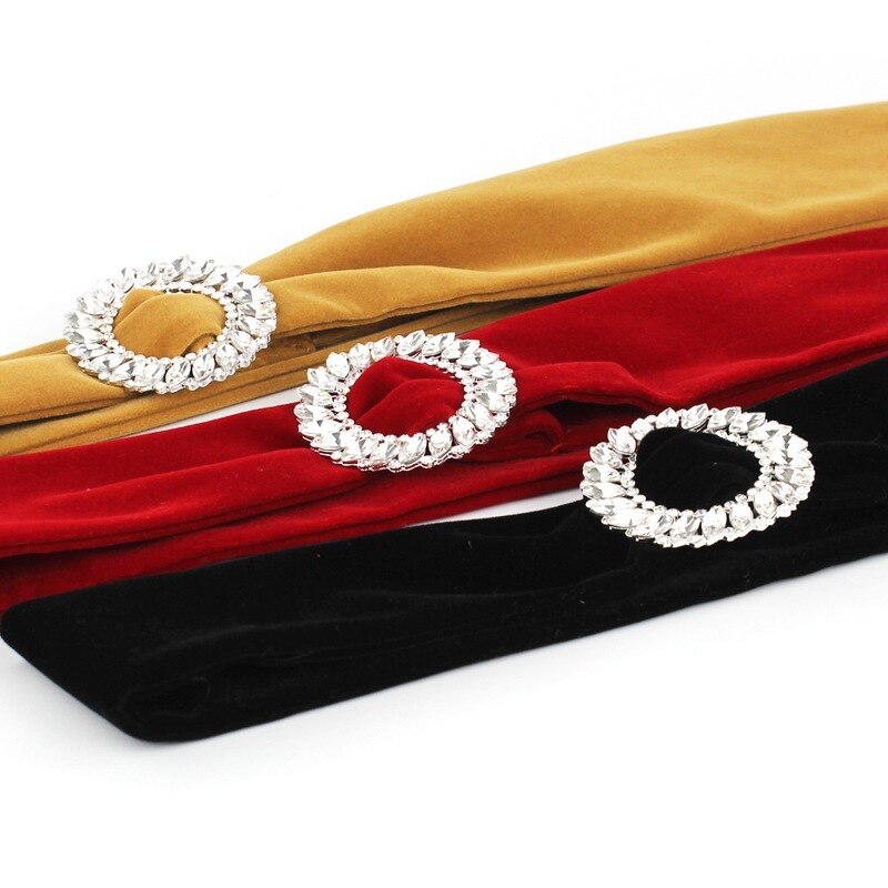 Cinturón largo de terciopelo dorado para mujer, cinta de diamante decorativa, cinturón de cintura para mujer, abrigo de vestido, corsé ancho Rojo Negro para mujer, cinturón