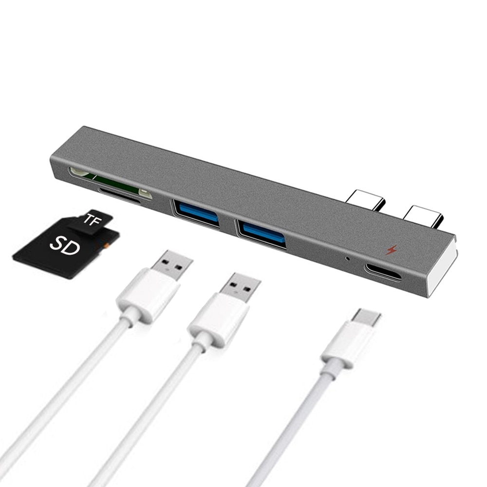 5-in-1 Multipoort Hub Dual USB-C Poort SD/TF Kaartlezer USB Dual Type C Adapter dock voor MacBook Pro