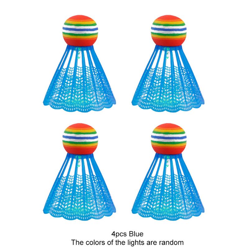 4pcs LED Lighting Badminton Birdies Glow in The Dark Night Nylon Shuttlecock Rainbow Ball Head for Outdoor Indoor Sports: blue