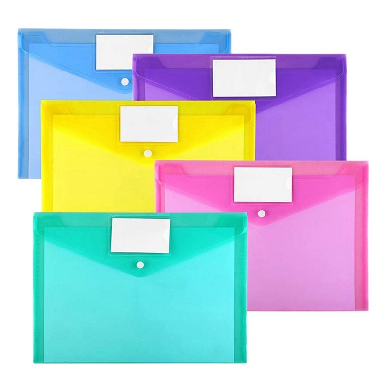 Plastic Envelopes A4 Letter Size Plastic Envelopes with Snap Closure Poly Envelope Plastic Folders with Closure: 5pcs