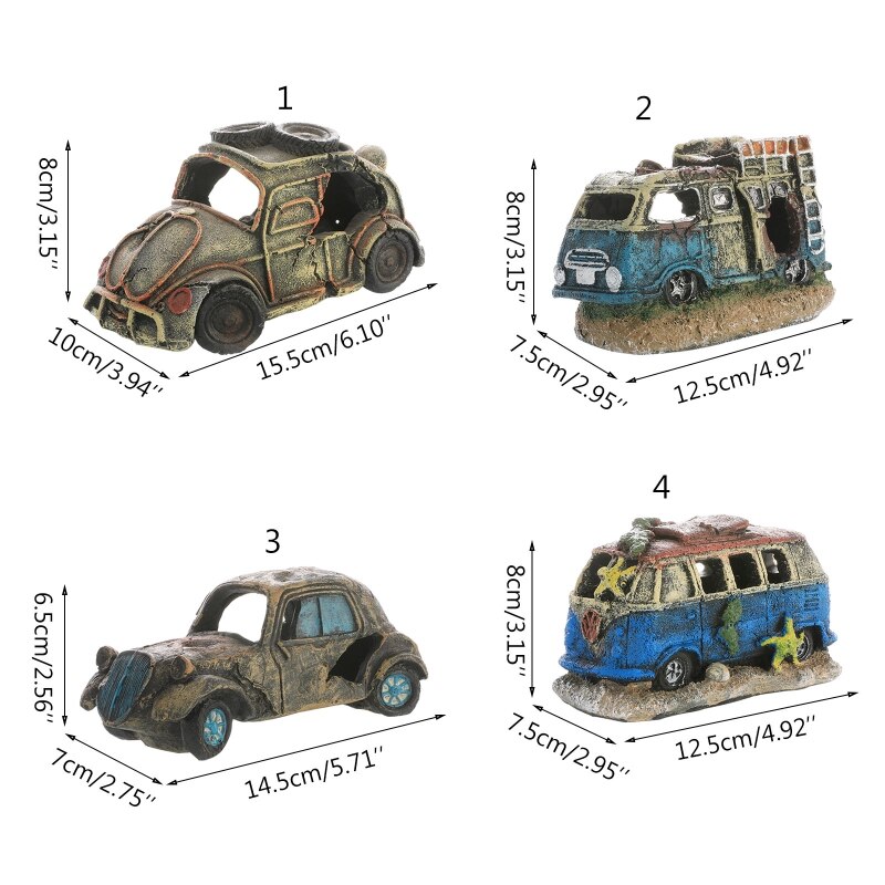 Aquarium Decoration Resin Broken Vehicle Wreck Car Fish Tank Ornament Betta Fish Hideaway Accessories Aquatic Caves Fish Hideout