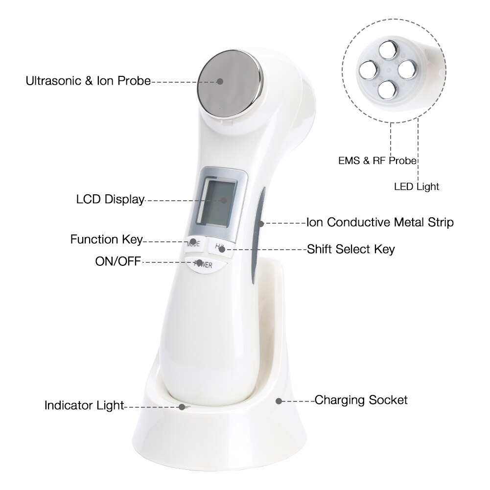 Gezicht Massager 6 In 1 Led Rf Photon Skin Lifting Verjonging Trillingen Therapie Ems Ion Microstroom Mesotherapie Machine