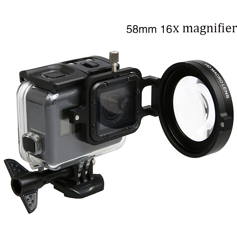 Go Pro hero 5 6 Macro gros plan 16 loupe, filtre de lentille de grossissement 16x et adaptateur de loupe 10x pour GoPro hero 5 6 7 noir