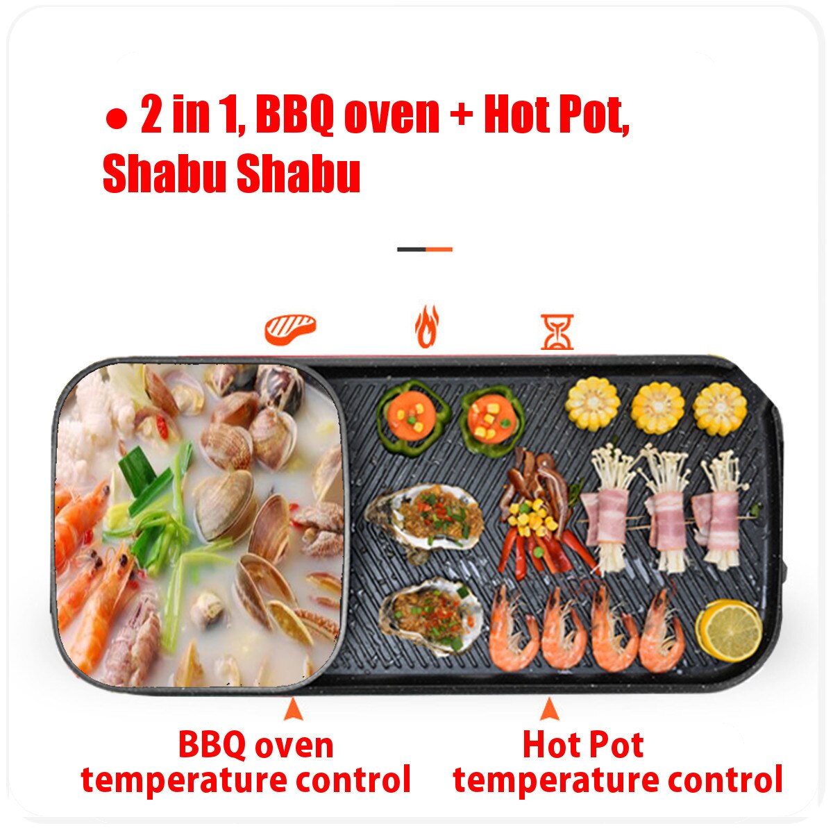 2 in 1 220V Electric Pot Oven Smokeless Barbecue Machine Home BBQ Grills Indoor Roast Meat Dish Plate Multi Cooker 1200W