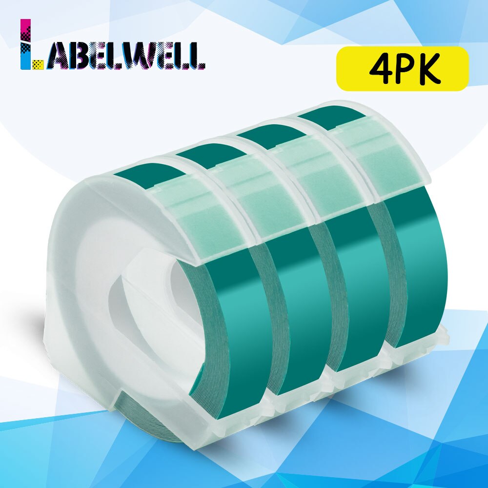 Labelwell 4PK Multicolors 3D tłoczenie taśmy dla Dymo 3D taśmy etykietowe pcv dla Dymo 1540 1610 1880 12965 Motex E101 E-202 drukarki: 4PK Lake Green