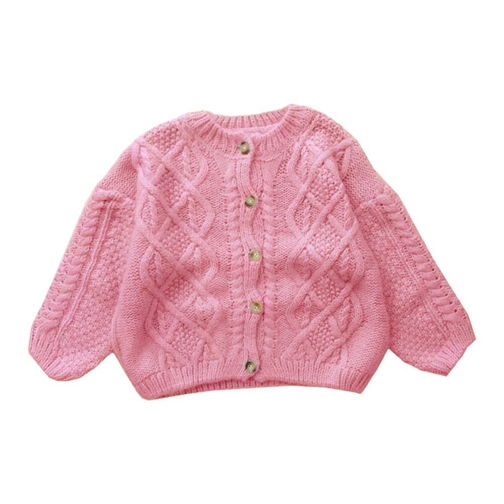 Cárdigan de estilo coreano para niña, suéter rosa de punto retro, cárdigan grueso para niña, abrigo, suéter para niña, Otoño e Invierno: P / 7-8Years