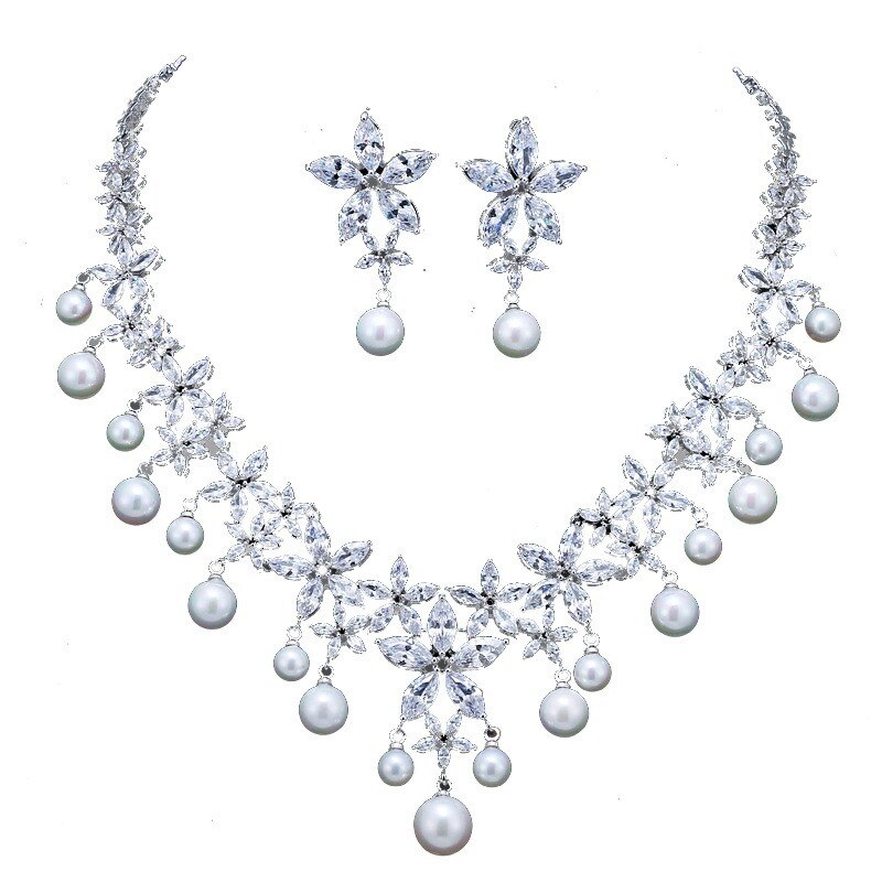 AMC Luxury Star Pearl Pendant Necklace and orecchini Set zircone da sposa accessori da sposa cena per feste Set di gioielli regalo per donna