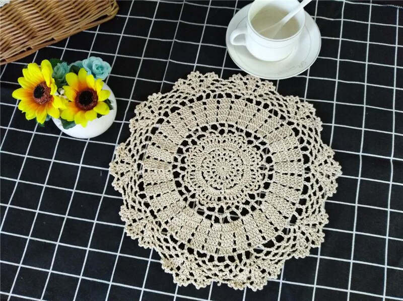 Ronde 30Cm Katoen Handgemaakte Breien Mat Bloemen Kleedje Diy Decoratieve Placemat Kerst Bruiloft Servetten Party Decoratieve Pad: Beige