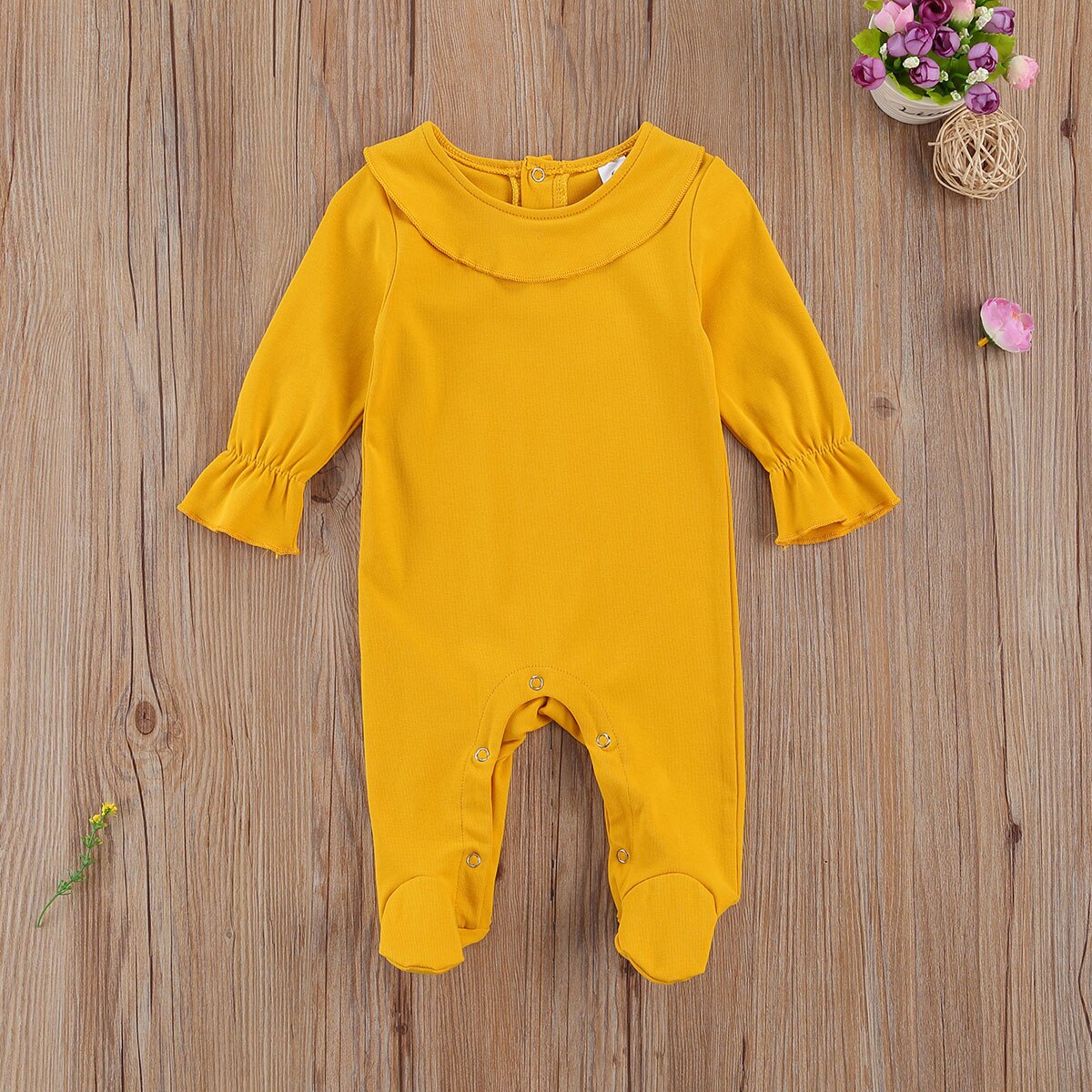 Focusnorm Baby Baby Meisjes Jongens Footies Rompertjes 6 Kleuren Solid Lange Mouwen Knop Herfst Winter Jumpsuits