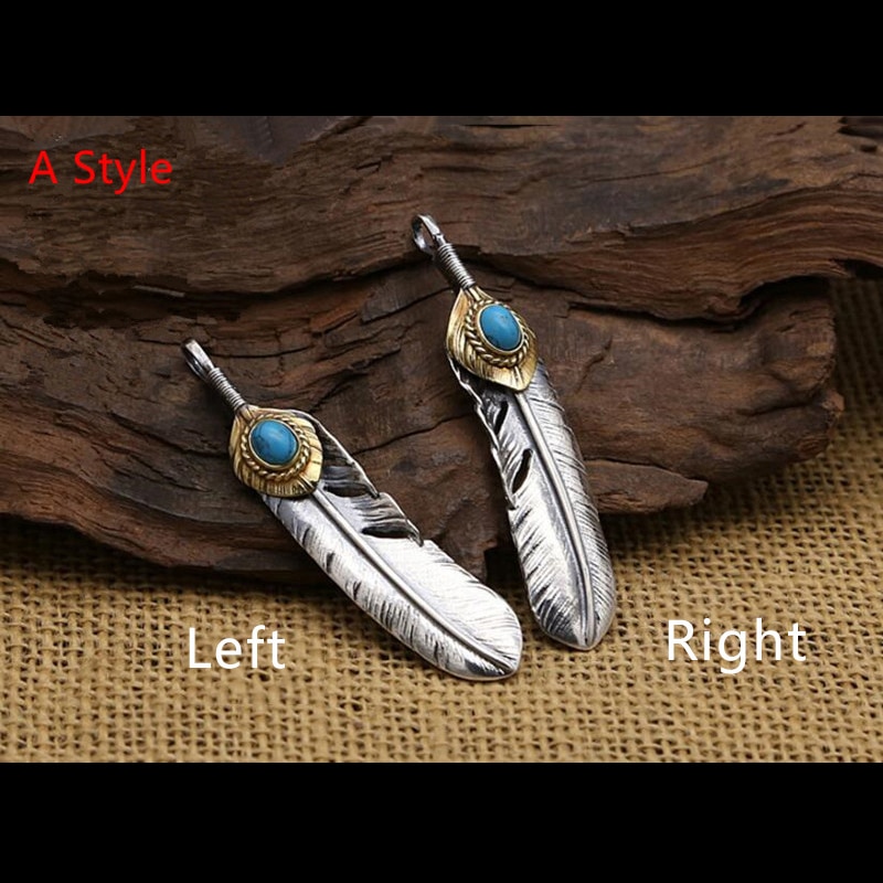 Goro‘s Takahashi 925 Sterling Silver Natural Stone Turquoise Feather Necklace Pendant for Men Women fine jewelry GP35