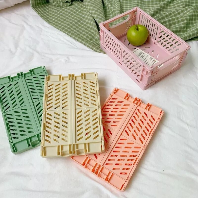 Collapsible Crate Plastic Folding Storage Box UtilityCosmeticContainer Desktop Holder Home Kitchen Warehouse Storage Baskets Box