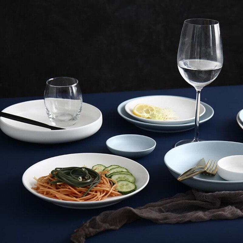 nordisch einfache matt blau weiß keramik geschirr einstellen Speisen Reis Salat Nudeln Schüssel Suppe Küche Kochen Werkzeug 1 pc