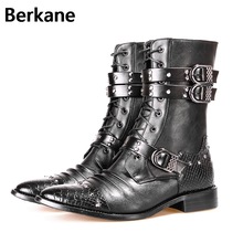gotisch Punk Stiefel Männer Leder Pu Spitz Warmen Winter plüsch Schwarzes ist hingefallen Freizeitschuhe Männlichen Motorrad Botas hombre heißer