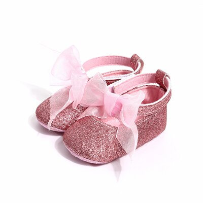 Princesse bébé filles robe chaussures infantile enfant en bas âge berceau chaussures premiers marcheurs grand arc semelle souple anti-dérapant Prewalkers chaussures rouge: pink / 7-12 mois