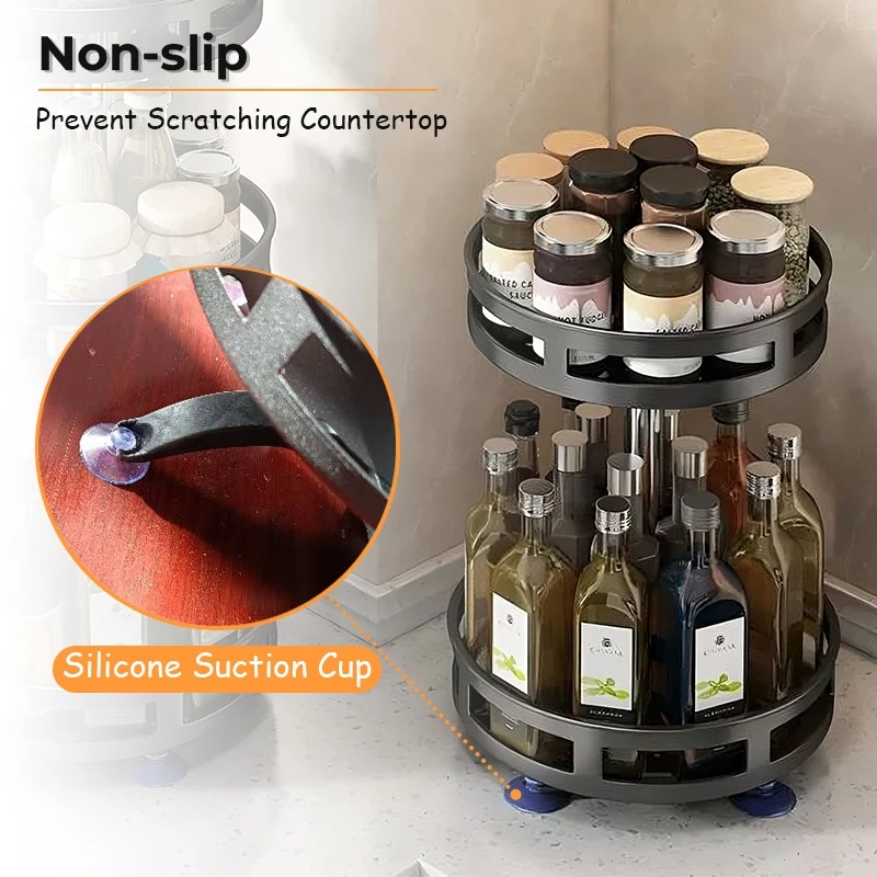 360 ° Rotação tempero rack organizador jar latas bandeja de armazenamento antiderrapante para temperos rack de armazenamento de cozinha acessórios de cozinha