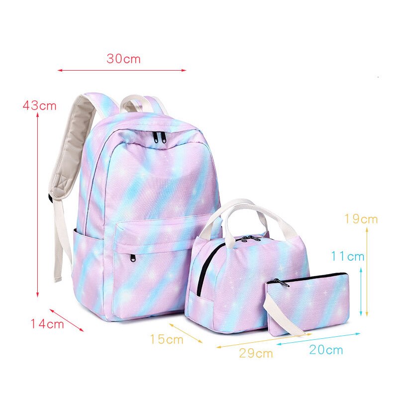 Atinfor Vrouwen Roze Set Rugzak Vrouwelijke Laptop Streep Knapzak Leuke Schooltas Voor Tieners Met Lunchbox Tassen