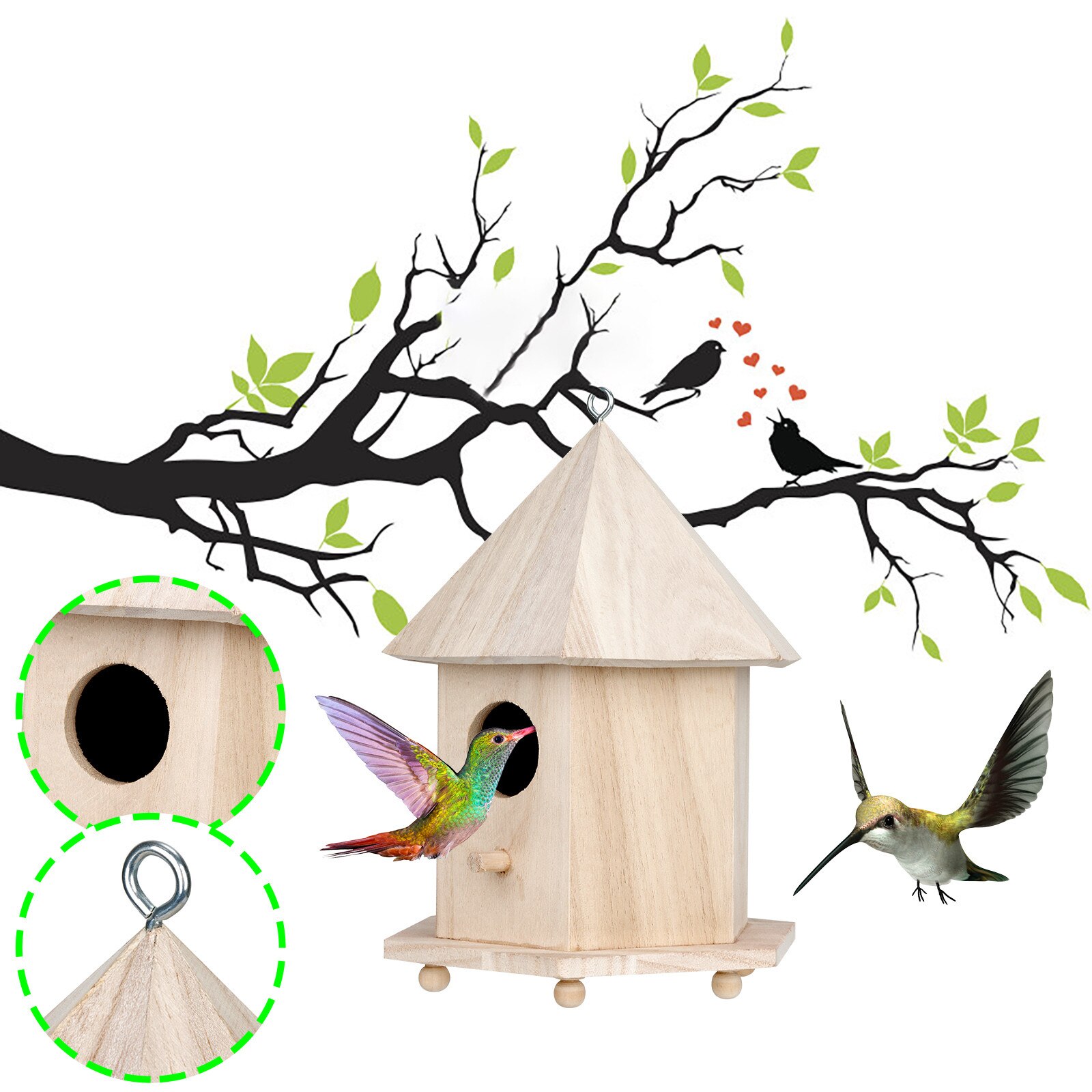 IN STOCK Novel Wooden bird house Wooden Bird House Nesting Box Hanging Bird Nests Home Garden Decor Garden decoration outdoor
