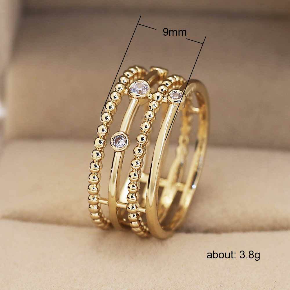 Huitan Charms Simple Women Ring With Bead Shaped Daily Wearable Accessory Ring For Office Lady Luxury Gold Color CZ Setting: 9