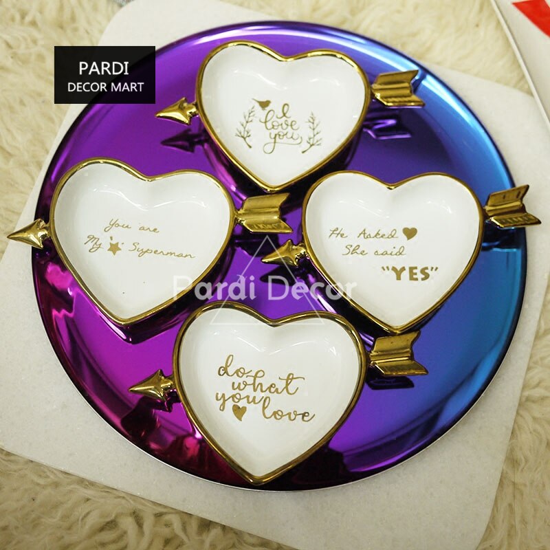 Cupidon doré flèche plat en forme de coeur/bijoux saint valentin assiette/décoration assiette à dessert 1 pc/lot