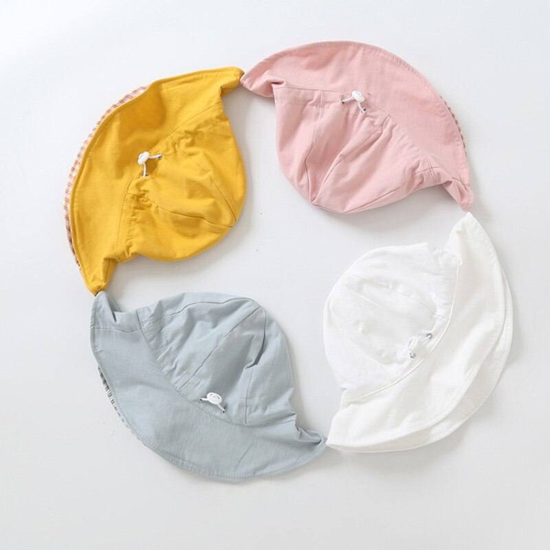 Sombrero de bebé para exteriores de verano, gorros de doble cara para niña, protección solar para chico, gorro de playa sólido, sombrero de algodón para niño, sombrero de cubo de niños