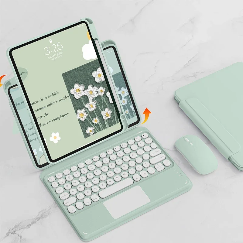 Funda magnética de rotación para iPad Air 6, 2024, 10,9, Air 4, 5, 10. ª generación, teclado 10,2, 7, 8, 9. ª, Air 3 Pro 11, funda con ratón gratis: 12,4 / Gris
