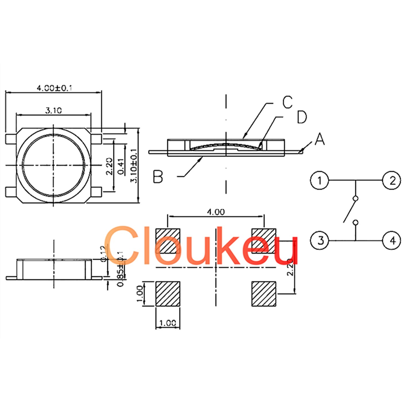 3x3 Touch On/Off Membrane Push Button Switch 3*3*0.85mm 4pin