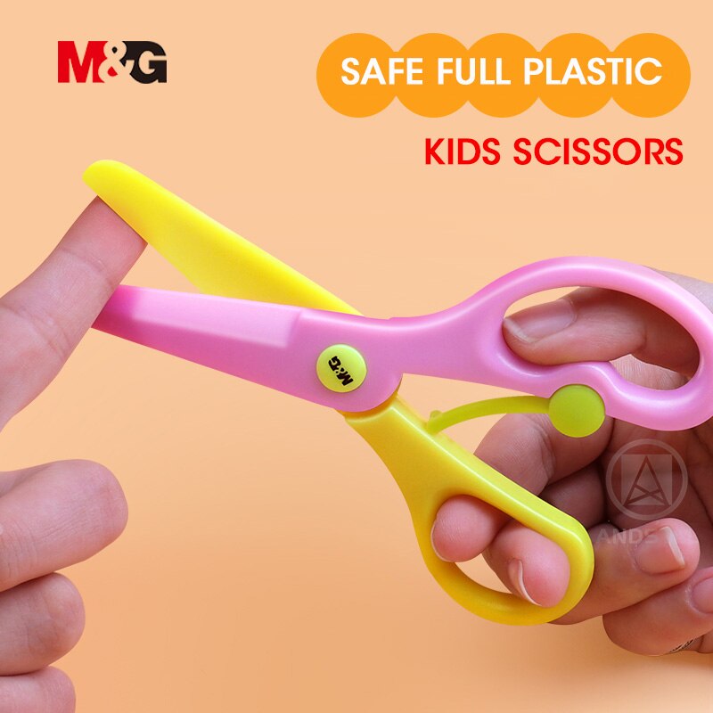 M&G SAFE Plastic Kids Scissors Children Flower Cutting Mini Andstal Paper Scissor Folding Craft Scissor for School Supplies